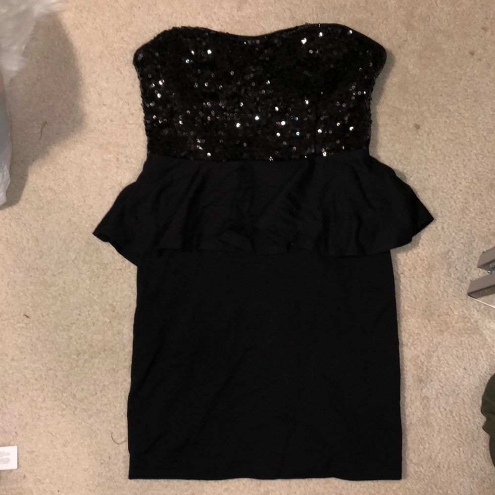 Black Sequin Mini Peplum Dress